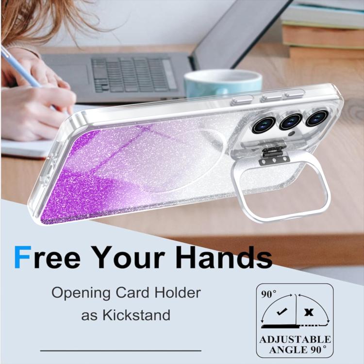 For Samsung Galaxy S24 FE 5G Glitter Gradient Magnetic Lens Frame Holder Phone Case