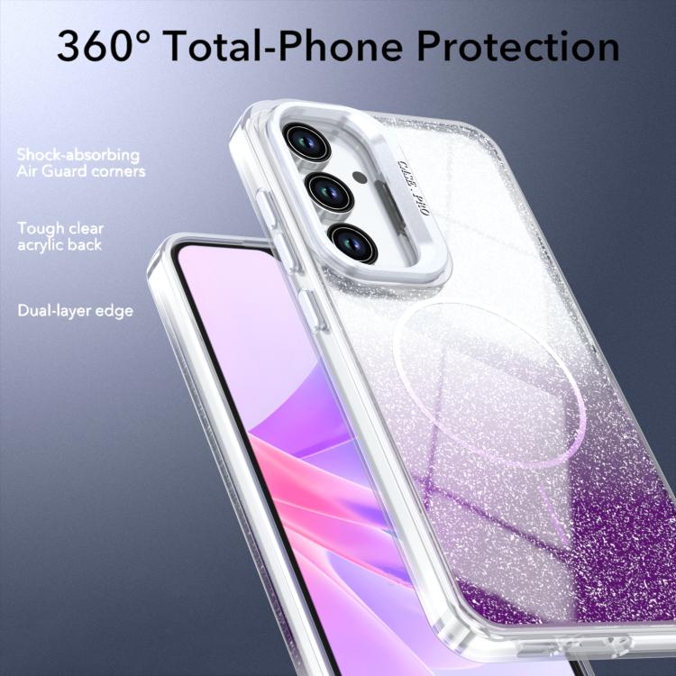 For Samsung Galaxy S24 FE 5G Glitter Gradient Magnetic Lens Frame Holder Phone Case