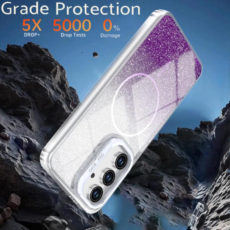 For Samsung Galaxy S24 FE 5G Glitter Gradient Magnetic Lens Frame Holder Phone Case