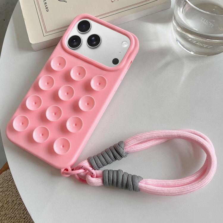 For iPhone 17 Pro Simple Suction Cup Silicone Phone Case with Lanyard