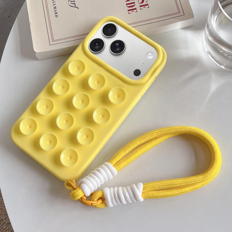 For iPhone 17 Pro Simple Suction Cup Silicone Phone Case with Lanyard