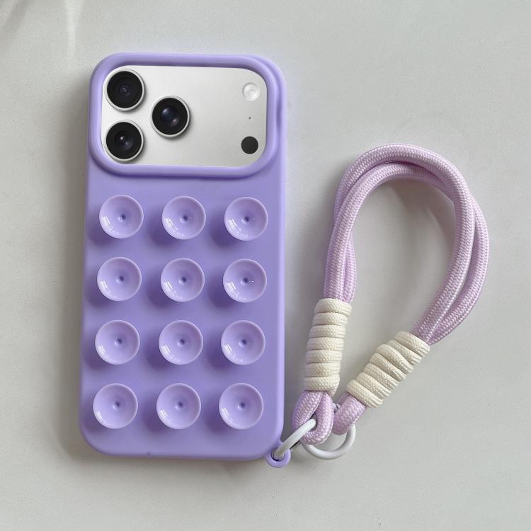 For iPhone 17 Pro Simple Suction Cup Silicone Phone Case with Lanyard