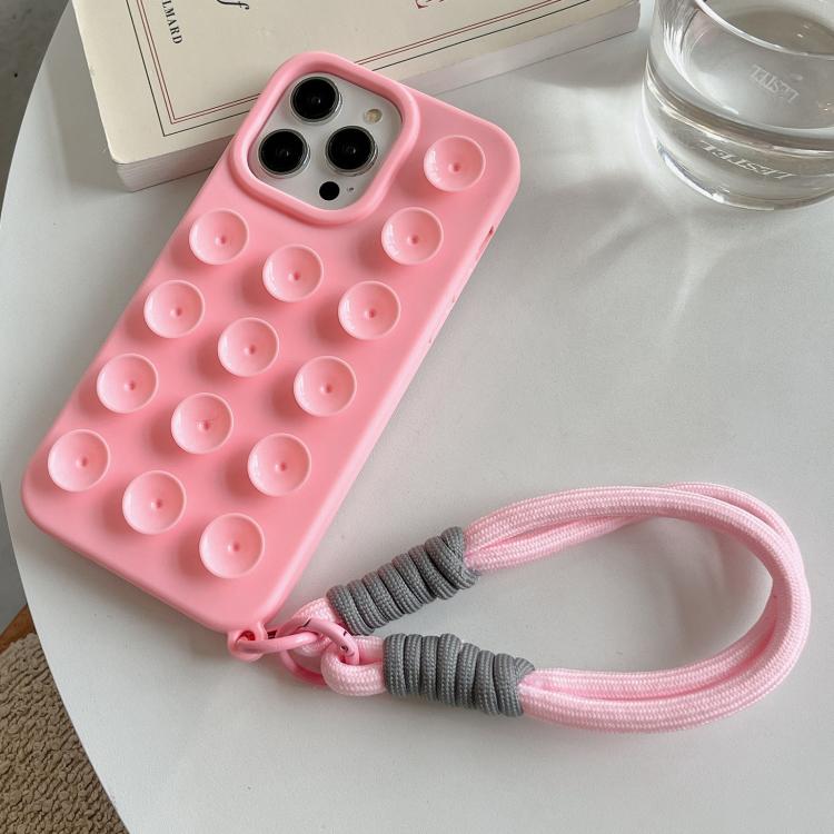For iPhone 16 Pro Max Simple Suction Cup Silicone Phone Case with Lanyard
