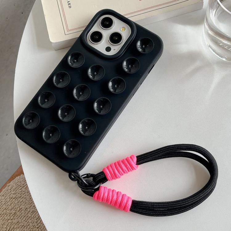 For iPhone 16 Pro Max Simple Suction Cup Silicone Phone Case with Lanyard