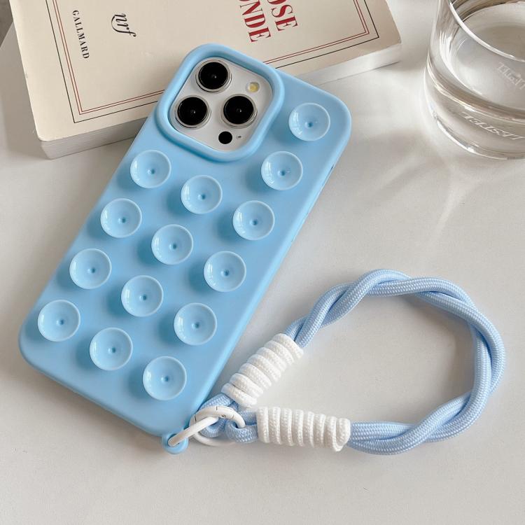 For iPhone 16 Pro Max Simple Suction Cup Silicone Phone Case with Lanyard