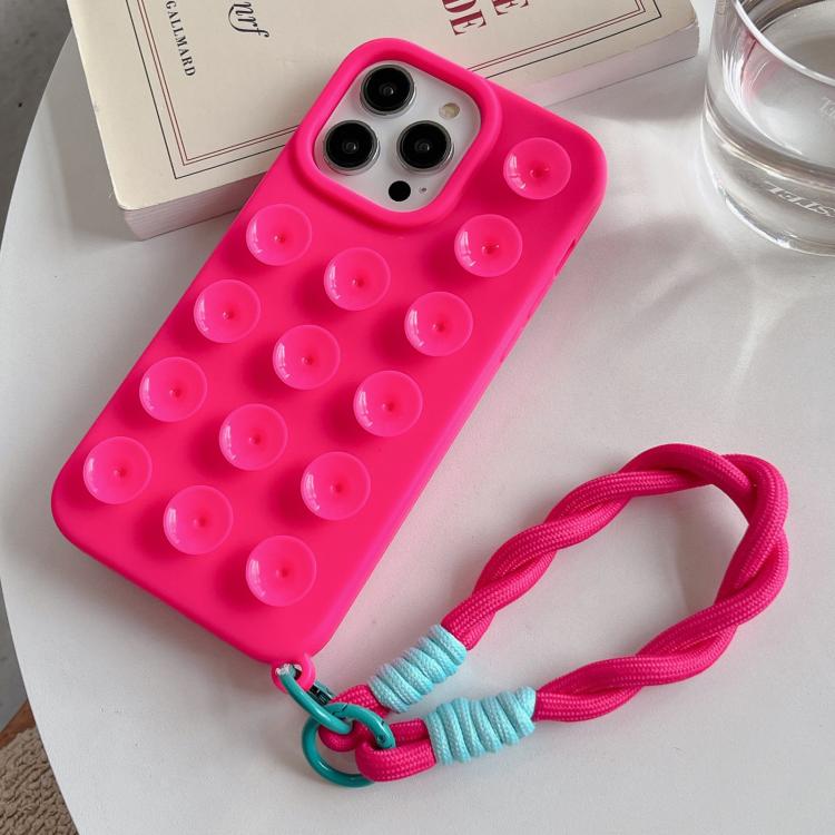 For iPhone 16 Pro Max Simple Suction Cup Silicone Phone Case with Lanyard