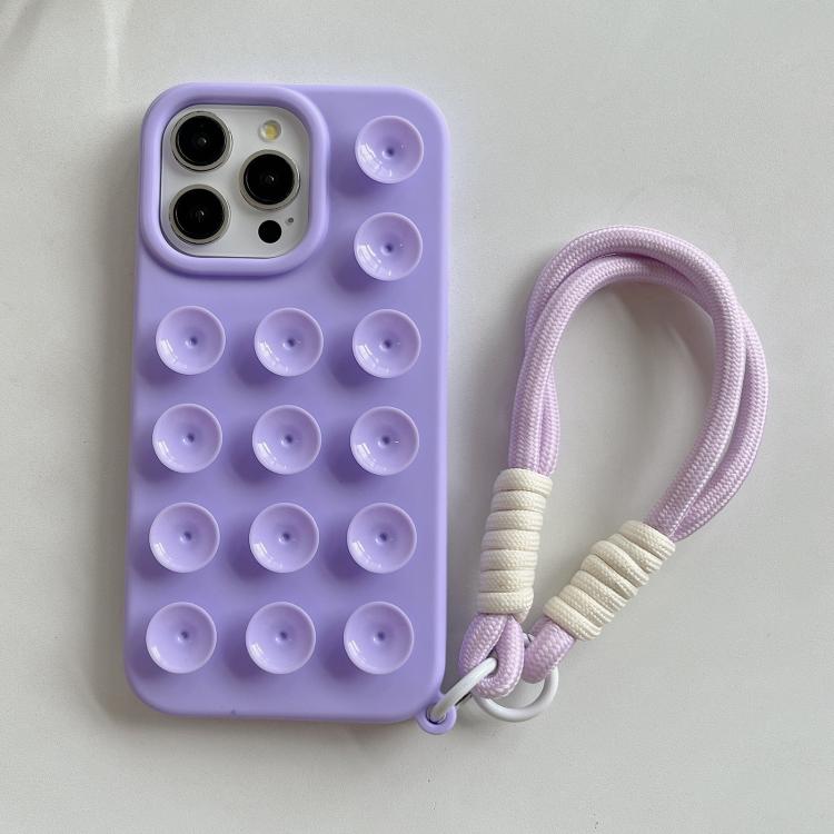 For iPhone 16 Pro Simple Suction Cup Silicone Phone Case with Lanyard