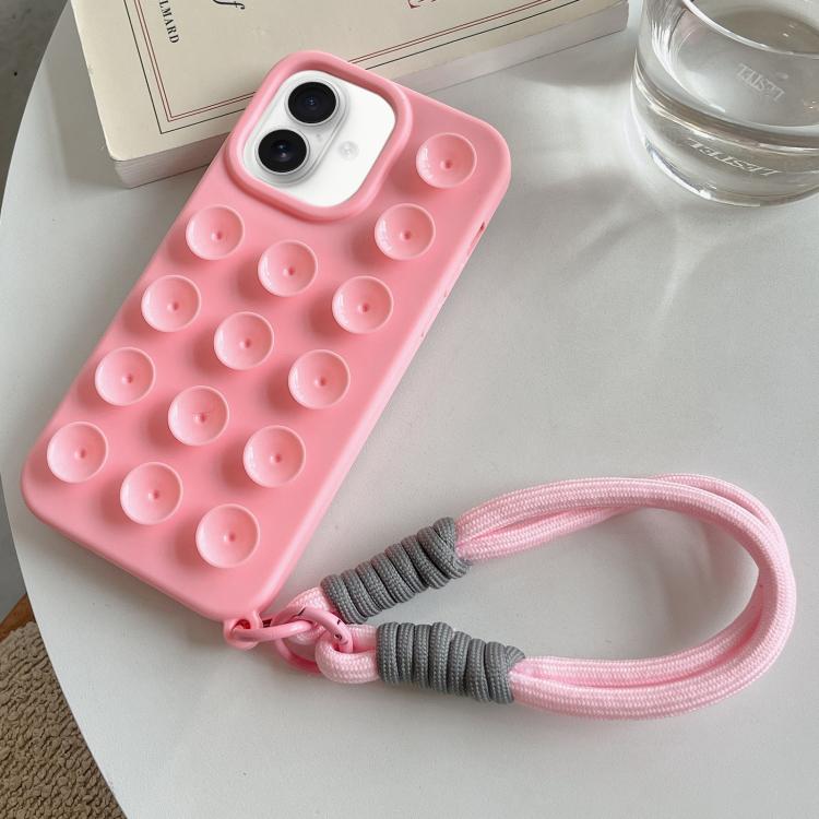 For iPhone 16 Plus Simple Suction Cup Silicone Phone Case with Lanyard