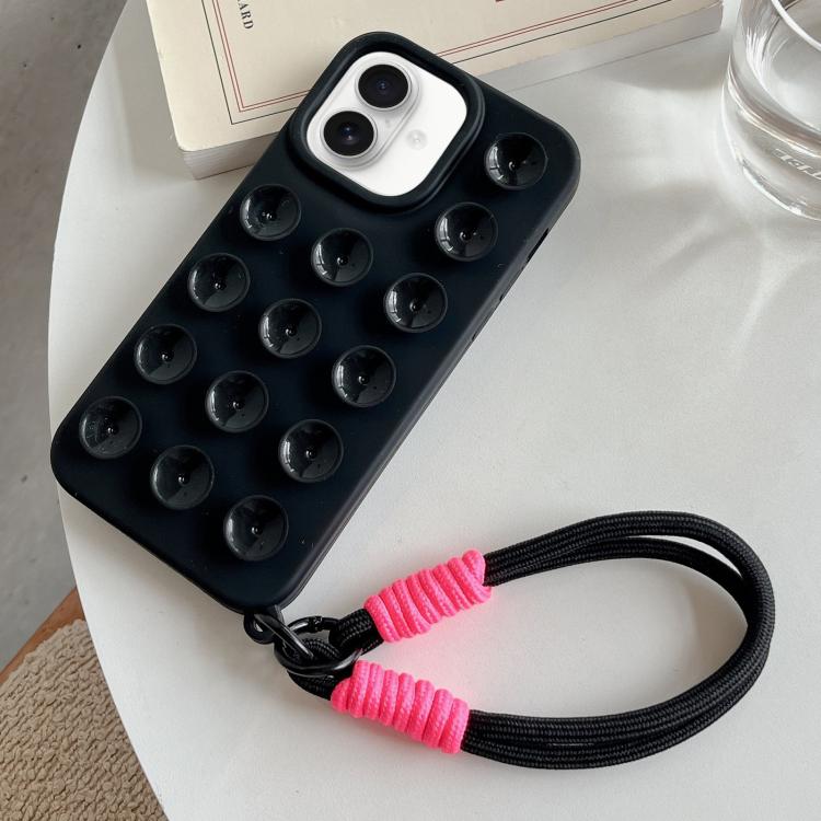 For iPhone 16 Plus Simple Suction Cup Silicone Phone Case with Lanyard