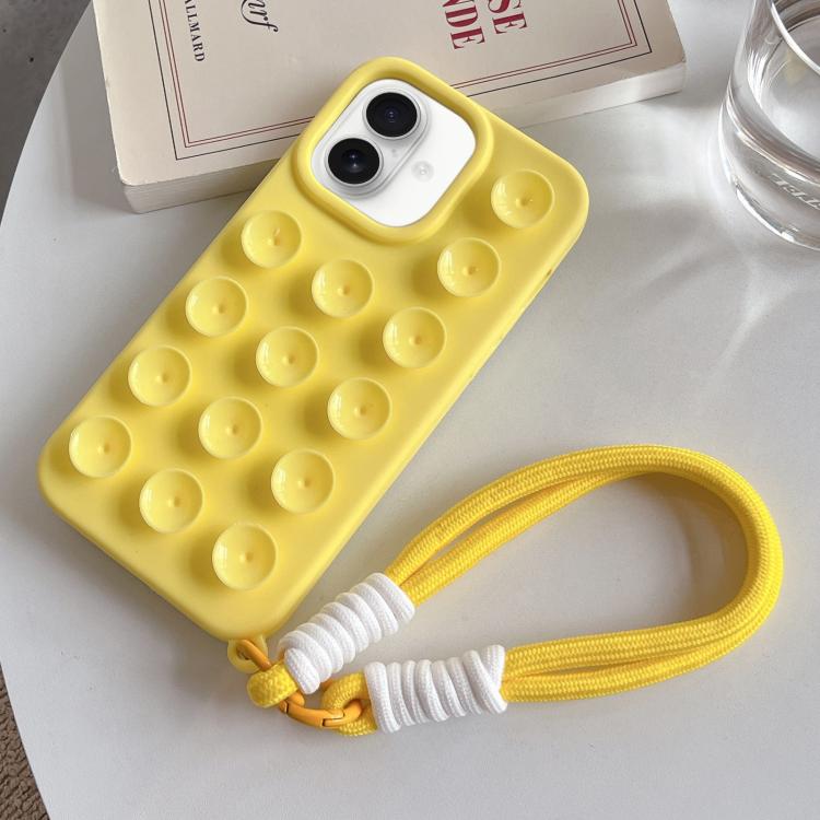 For iPhone 16 Plus Simple Suction Cup Silicone Phone Case with Lanyard