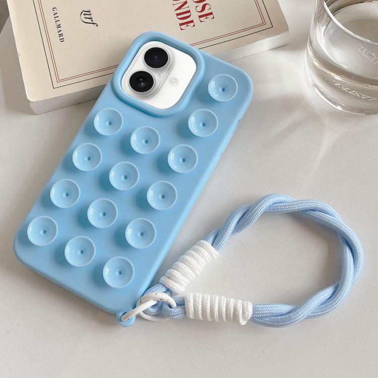 For iPhone 16 Plus Simple Suction Cup Silicone Phone Case with Lanyard