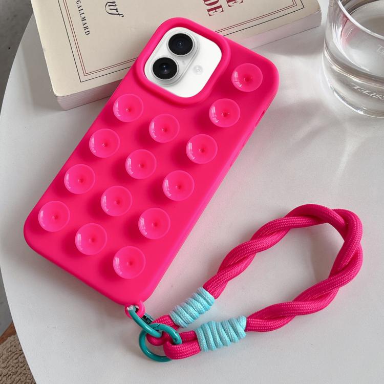 For iPhone 16 Plus Simple Suction Cup Silicone Phone Case with Lanyard