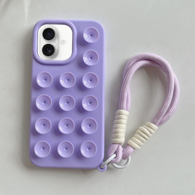 For iPhone 16 Plus Simple Suction Cup Silicone Phone Case with Lanyard