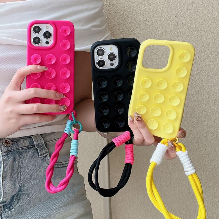 For iPhone 17 Pro Simple Suction Cup Silicone Phone Case with Lanyard