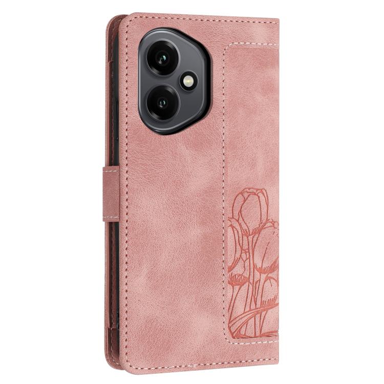 For Honor 400 Global 156.5mm Tulips Embossed Leather Phone Case with Lanyard