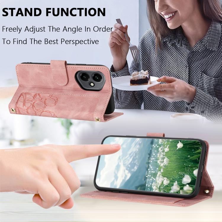 For Honor 400 Global 156.5mm Tulips Embossed Leather Phone Case with Lanyard