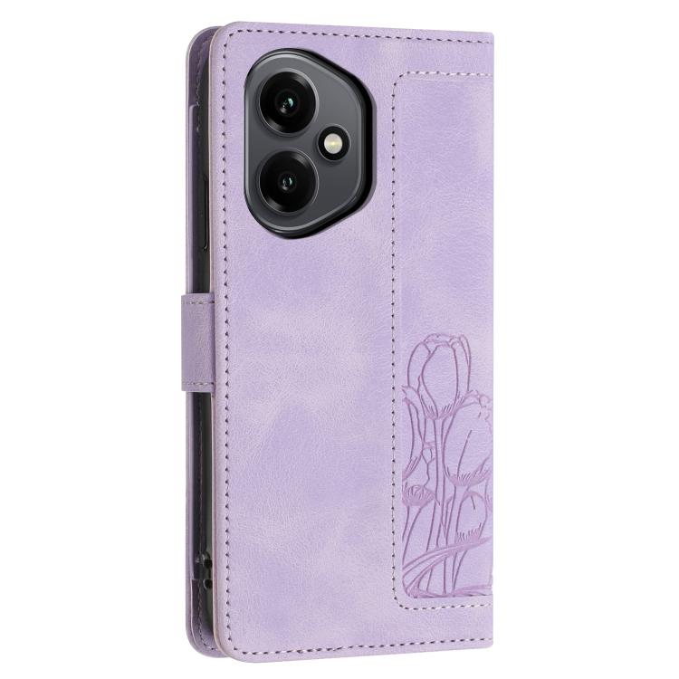 For Honor 400 Global 156.5mm Tulips Embossed Leather Phone Case with Lanyard