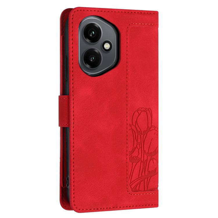 For Honor 400 Global 156.5mm Tulips Embossed Leather Phone Case with Lanyard