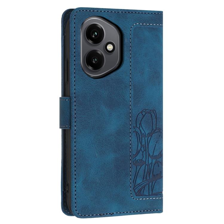 For Honor 400 Global 156.5mm Tulips Embossed Leather Phone Case with Lanyard