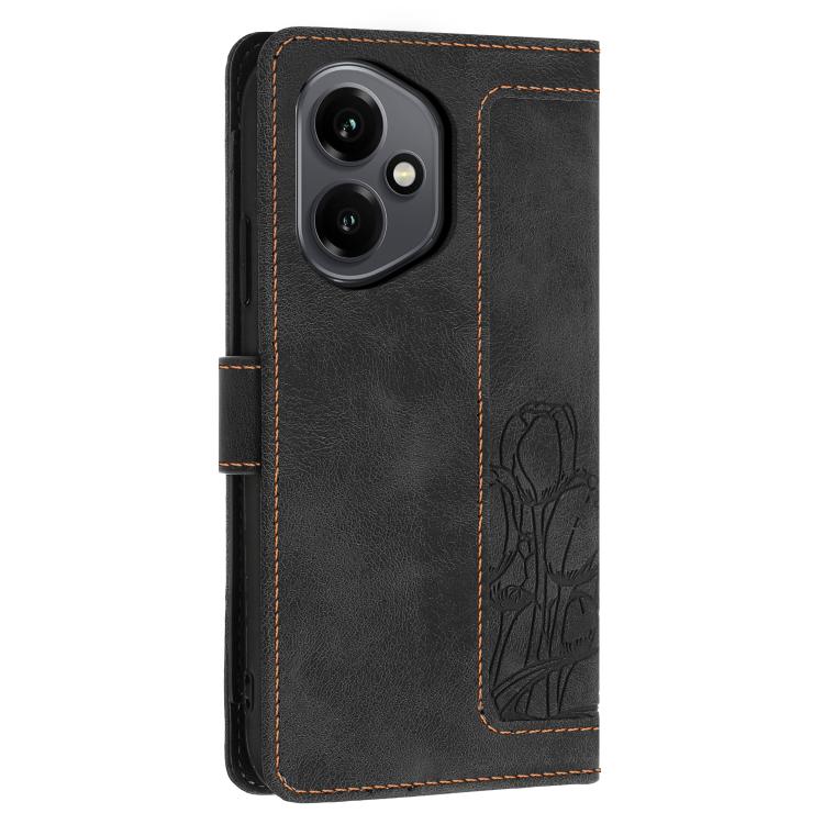 For Honor 400 Global 156.5mm Tulips Embossed Leather Phone Case with Lanyard
