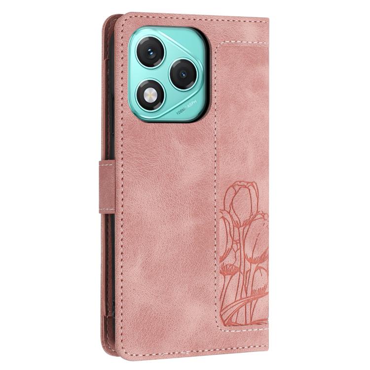 For Honor 400 Lite Global Tulips Embossed Leather Phone Case with Lanyard
