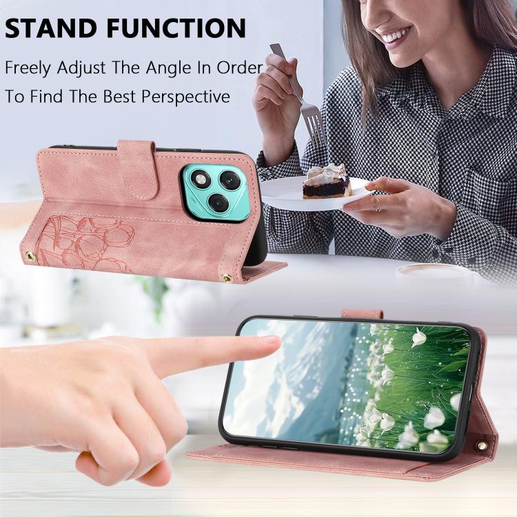 For Honor 400 Lite Global Tulips Embossed Leather Phone Case with Lanyard