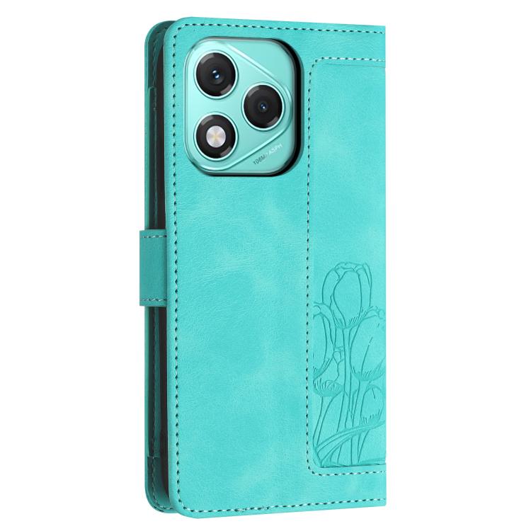 For Honor 400 Lite Global Tulips Embossed Leather Phone Case with Lanyard