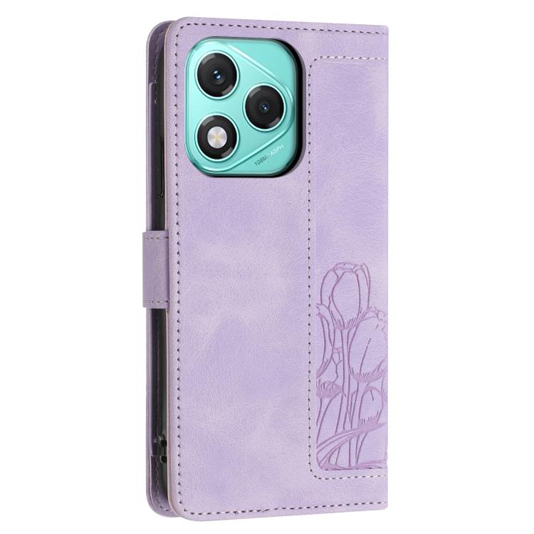 For Honor 400 Lite Global Tulips Embossed Leather Phone Case with Lanyard