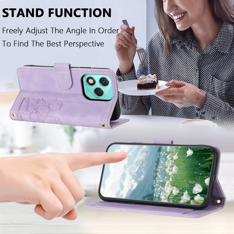 For Honor 400 Lite Global Tulips Embossed Leather Phone Case with Lanyard