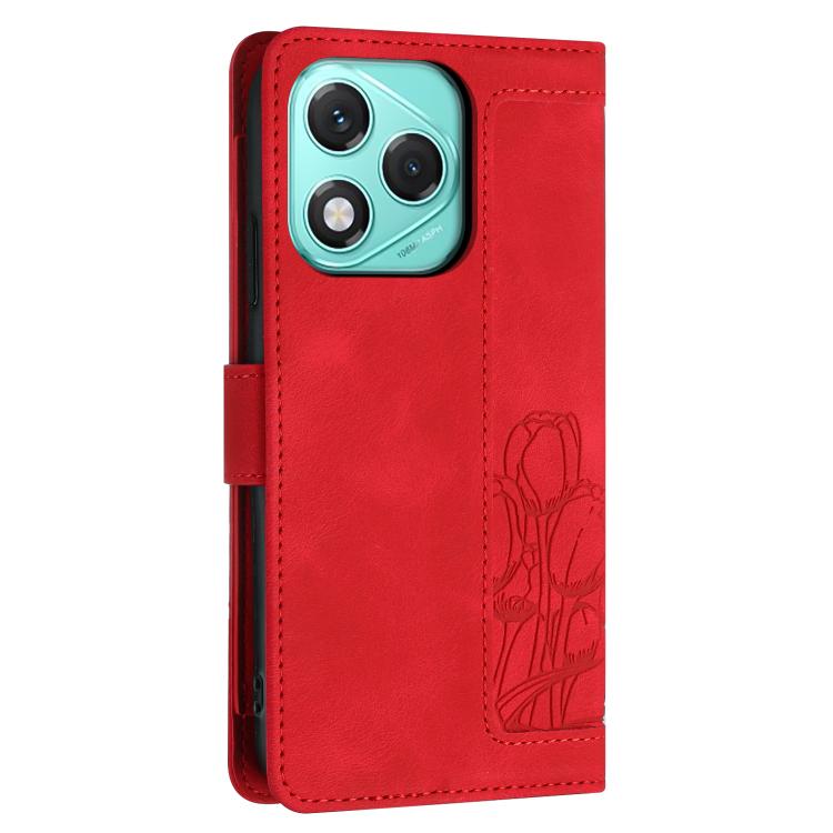 For Honor 400 Lite Global Tulips Embossed Leather Phone Case with Lanyard