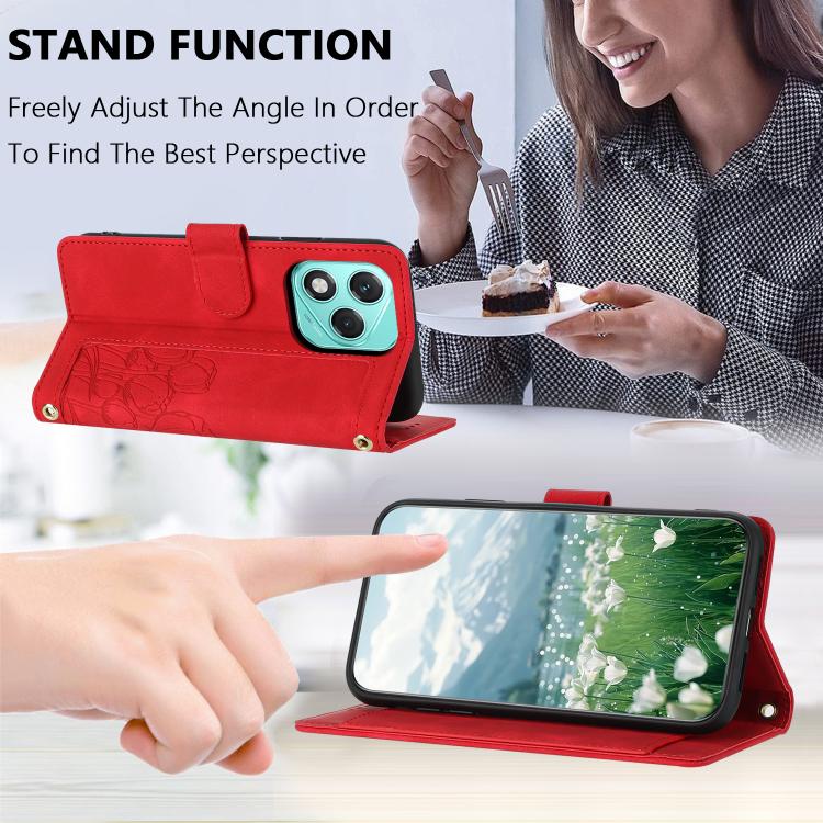 For Honor 400 Lite Global Tulips Embossed Leather Phone Case with Lanyard