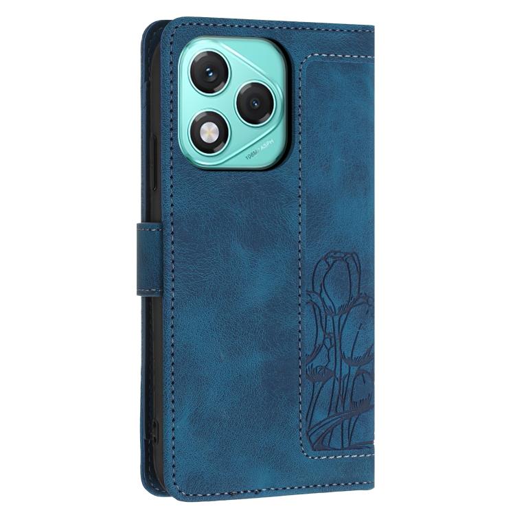 For Honor 400 Lite Global Tulips Embossed Leather Phone Case with Lanyard
