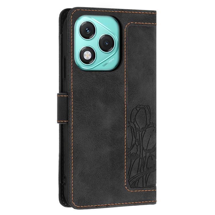 For Honor 400 Lite Global Tulips Embossed Leather Phone Case with Lanyard