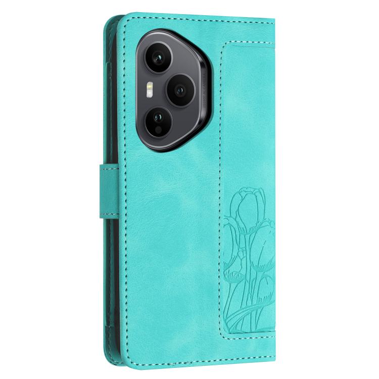 For Honor 400 Pro Global 160.8mm Tulips Embossed Leather Phone Case with Lanyard