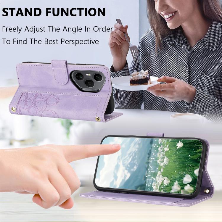For Honor 400 Pro Global 160.8mm Tulips Embossed Leather Phone Case with Lanyard