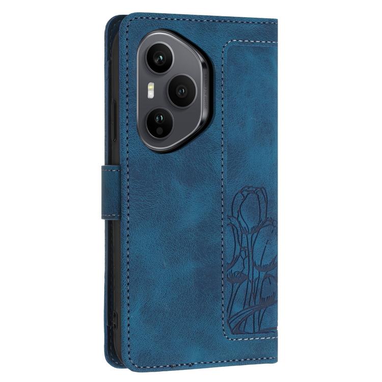 For Honor 400 Pro Global 160.8mm Tulips Embossed Leather Phone Case with Lanyard