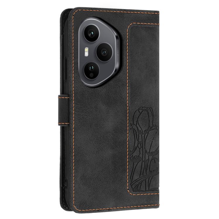 For Honor 400 Pro Global 160.8mm Tulips Embossed Leather Phone Case with Lanyard