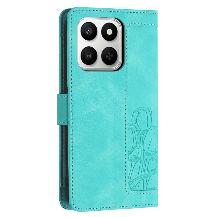 For Honor 400 Smart Global Tulips Embossed Leather Phone Case with Lanyard