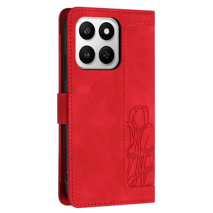 For Honor 400 Smart Global Tulips Embossed Leather Phone Case with Lanyard