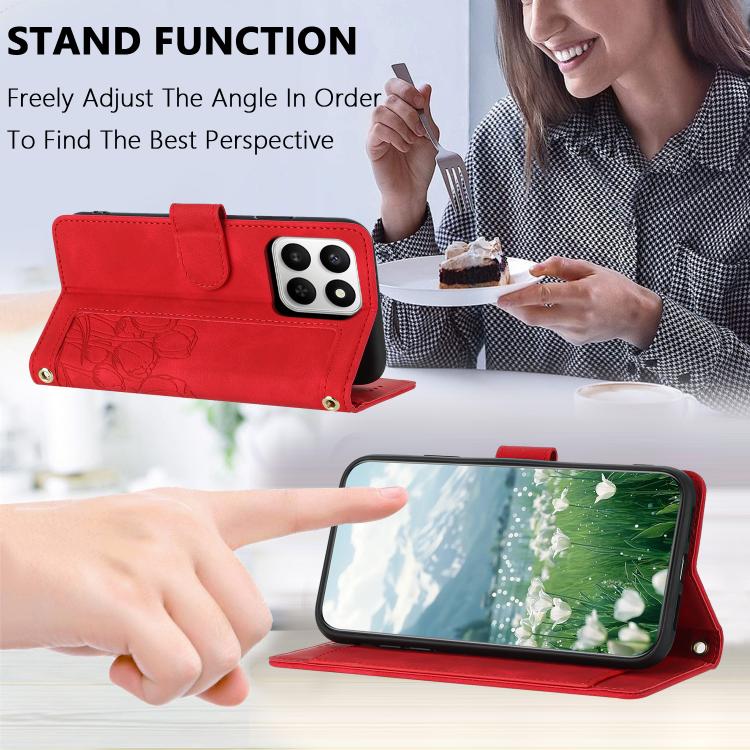 For Honor 400 Smart Global Tulips Embossed Leather Phone Case with Lanyard