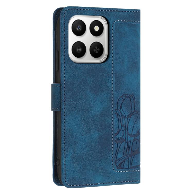 For Honor 400 Smart Global Tulips Embossed Leather Phone Case with Lanyard