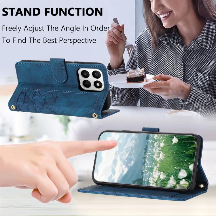 For Honor 400 Smart Global Tulips Embossed Leather Phone Case with Lanyard