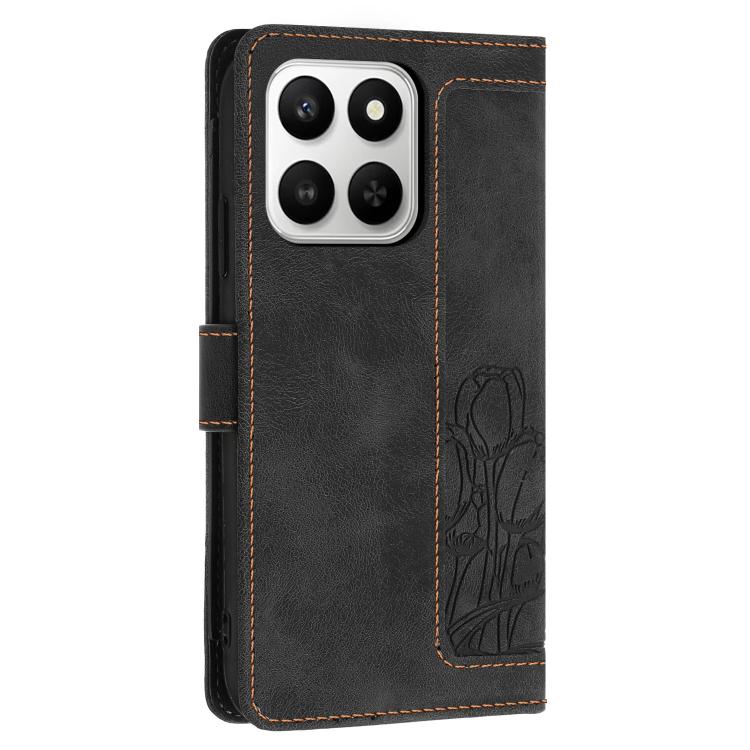 For Honor 400 Smart Global Tulips Embossed Leather Phone Case with Lanyard
