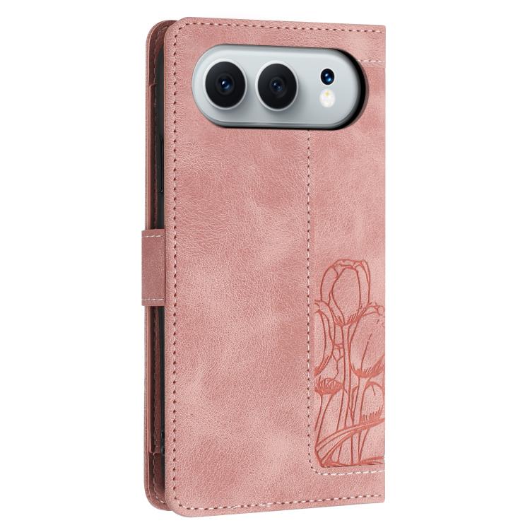 For Honor 500 / 500 Pro Global 155.8mm Tulips Embossed Leather Phone Case with Lanyard