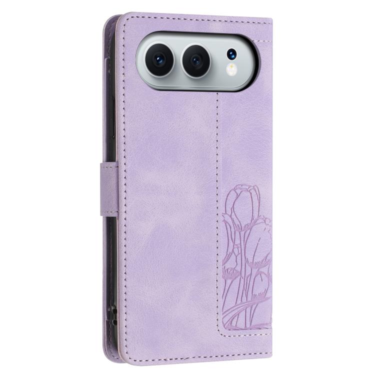 For Honor 500 / 500 Pro Global 155.8mm Tulips Embossed Leather Phone Case with Lanyard