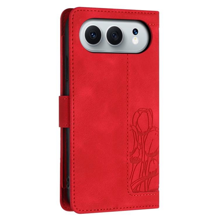 For Honor 500 / 500 Pro Global 155.8mm Tulips Embossed Leather Phone Case with Lanyard