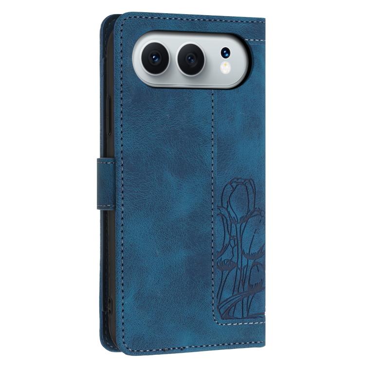 For Honor 500 / 500 Pro Global 155.8mm Tulips Embossed Leather Phone Case with Lanyard