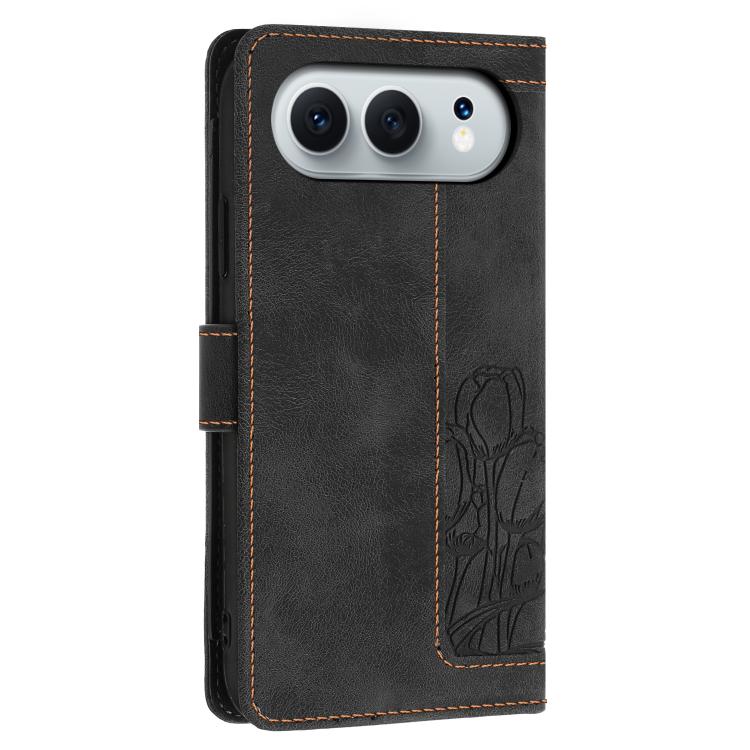 For Honor 500 / 500 Pro Global 155.8mm Tulips Embossed Leather Phone Case with Lanyard