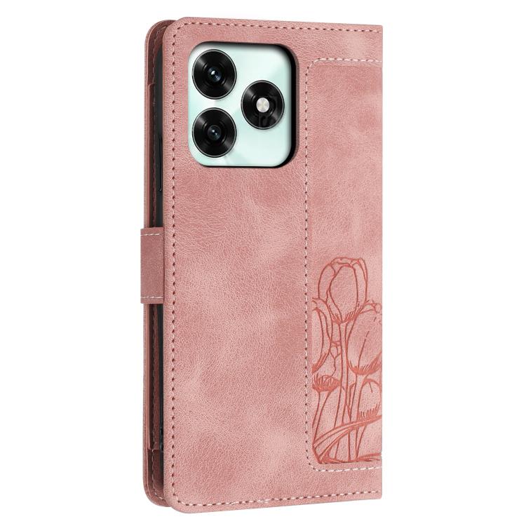 For Honor X5c Plus Tulips Embossed Leather Phone Case with Lanyard