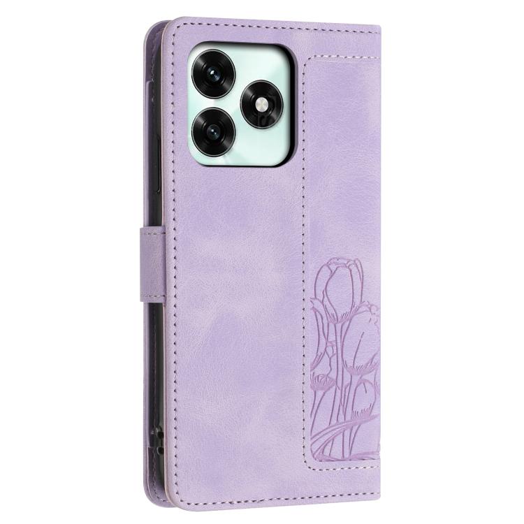 For Honor X5c Plus Tulips Embossed Leather Phone Case with Lanyard
